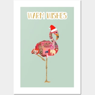 Warm Wishes Flamingo Xmas Posters and Art